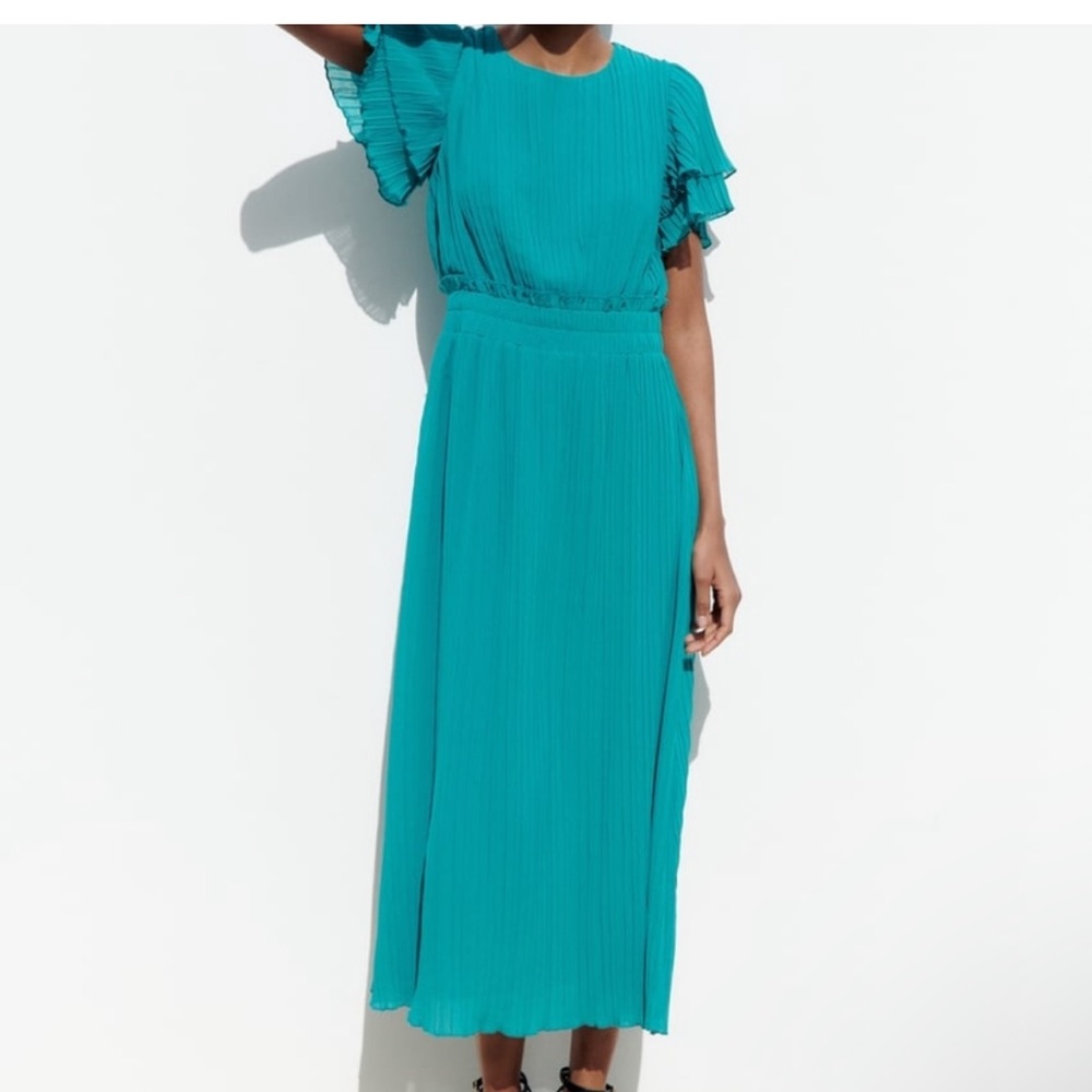 NWT TEAL zara pleated dress